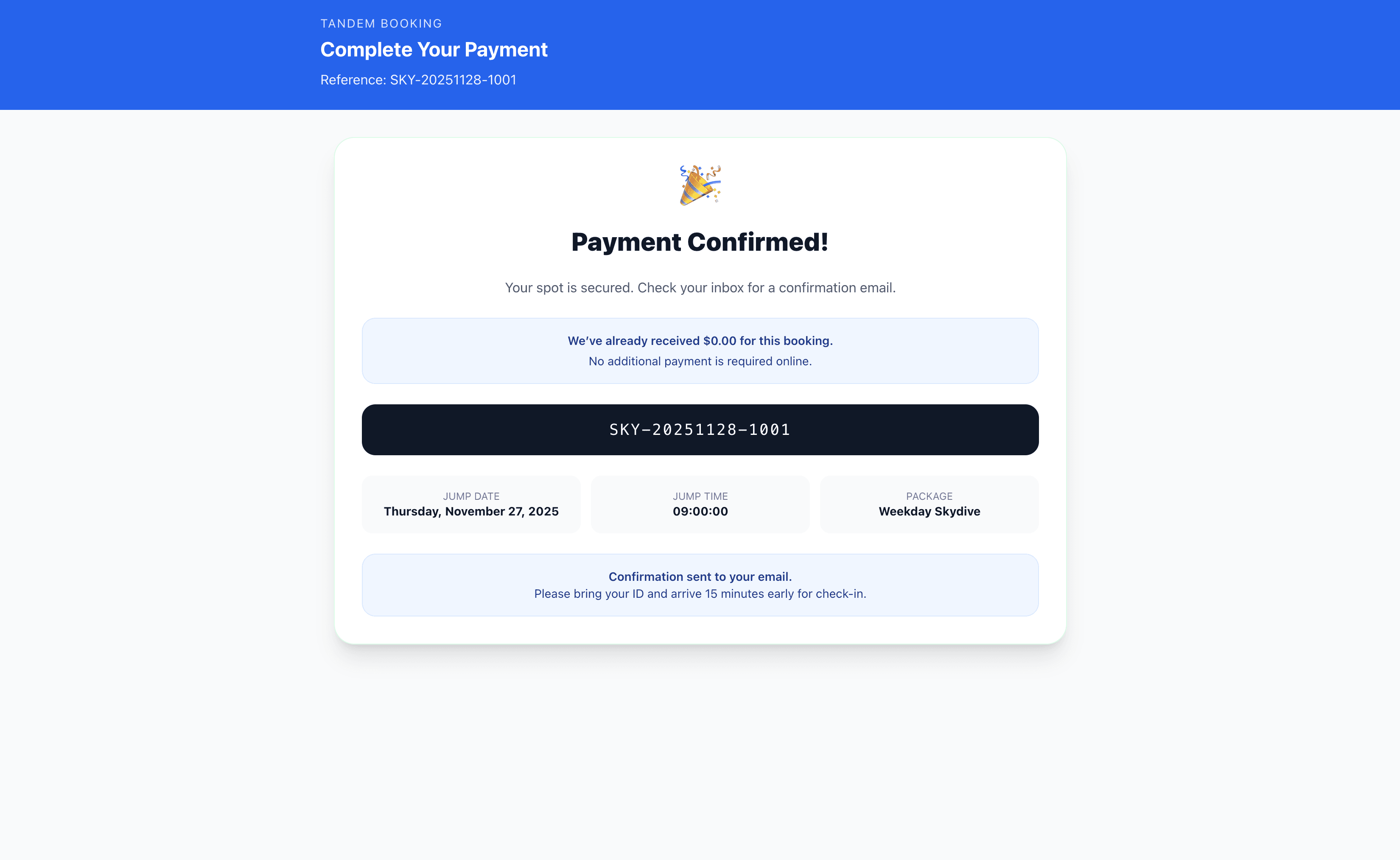 Abandoned booking recovery email showing completed payment confirmation