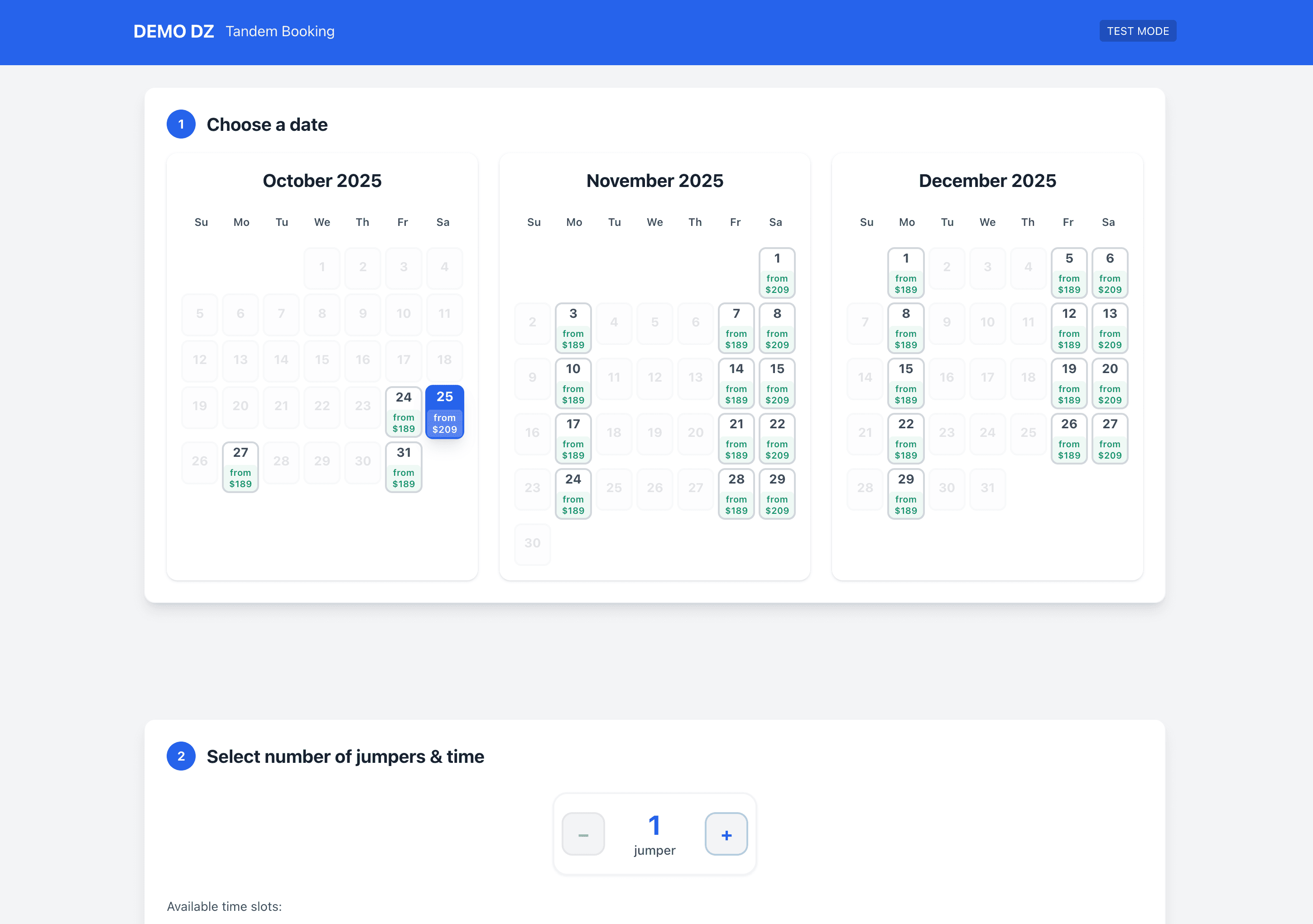 Free tandem booking software - EZDZ online reservation system