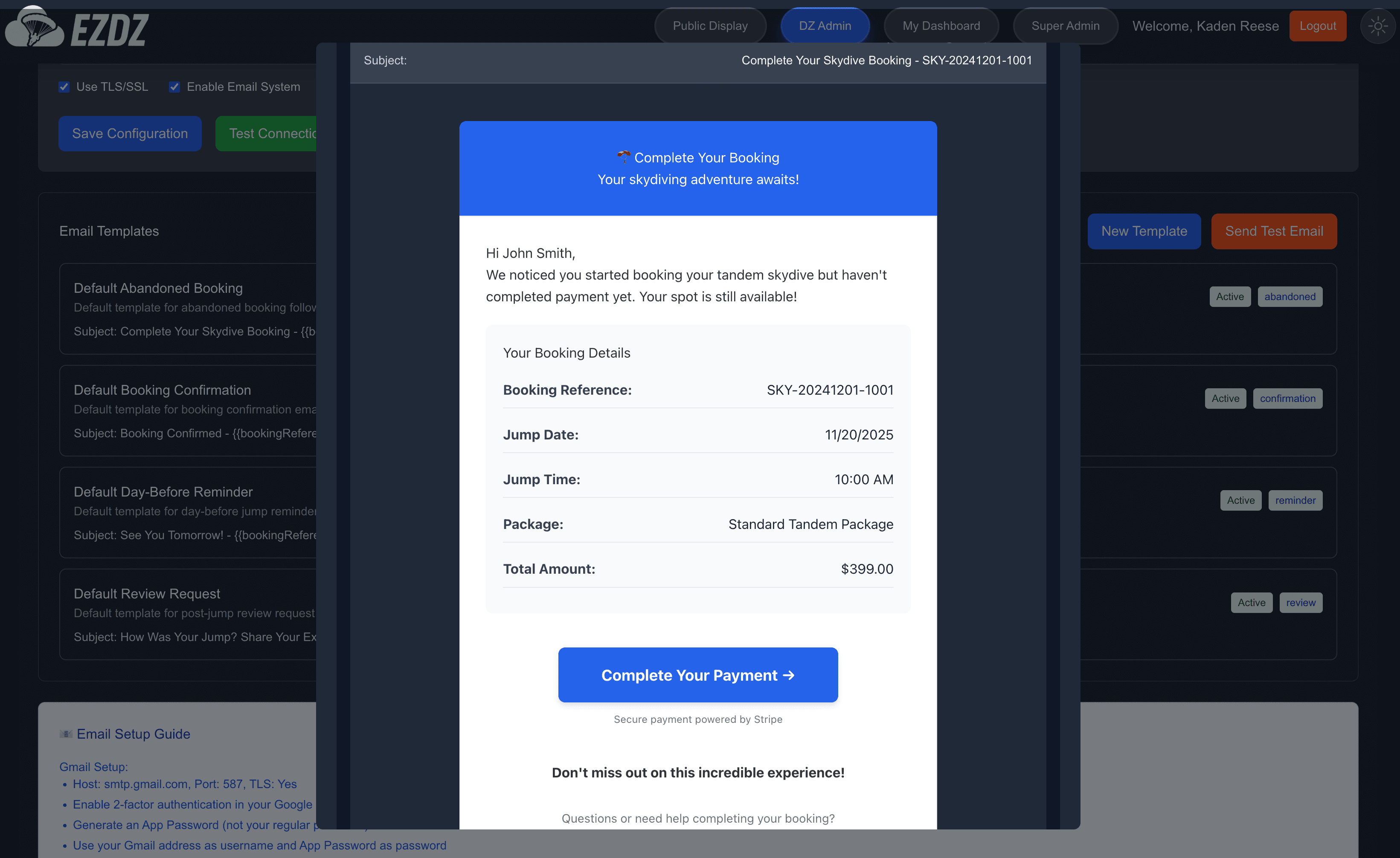 Abandoned cart recovery email with prominent call-to-action to complete booking