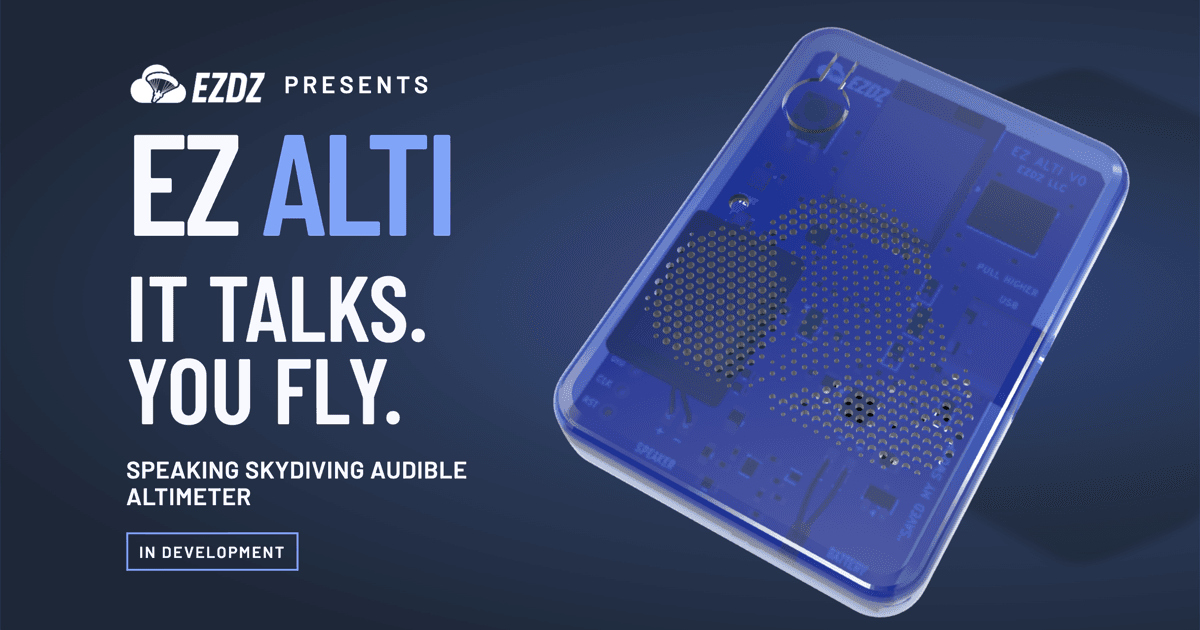 EZ ALTI speaking skydiving audible altimeter in a blue concept enclosure